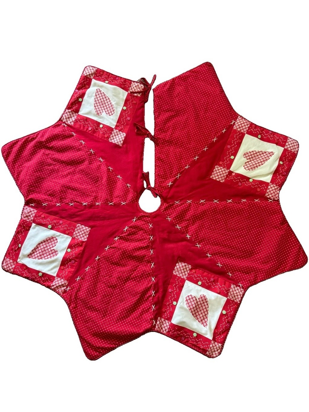 Valentine Heart Patchwork Tree Skirt 52” Red Quilted Farmhouse Decor